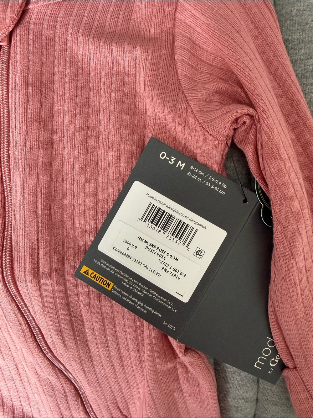 Pink Ribbed Zip-Up Footie - Picture 2 of 3